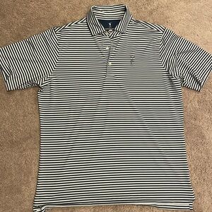 Fairway & Greene golf polo. Size L. Navy blue and white stripe.